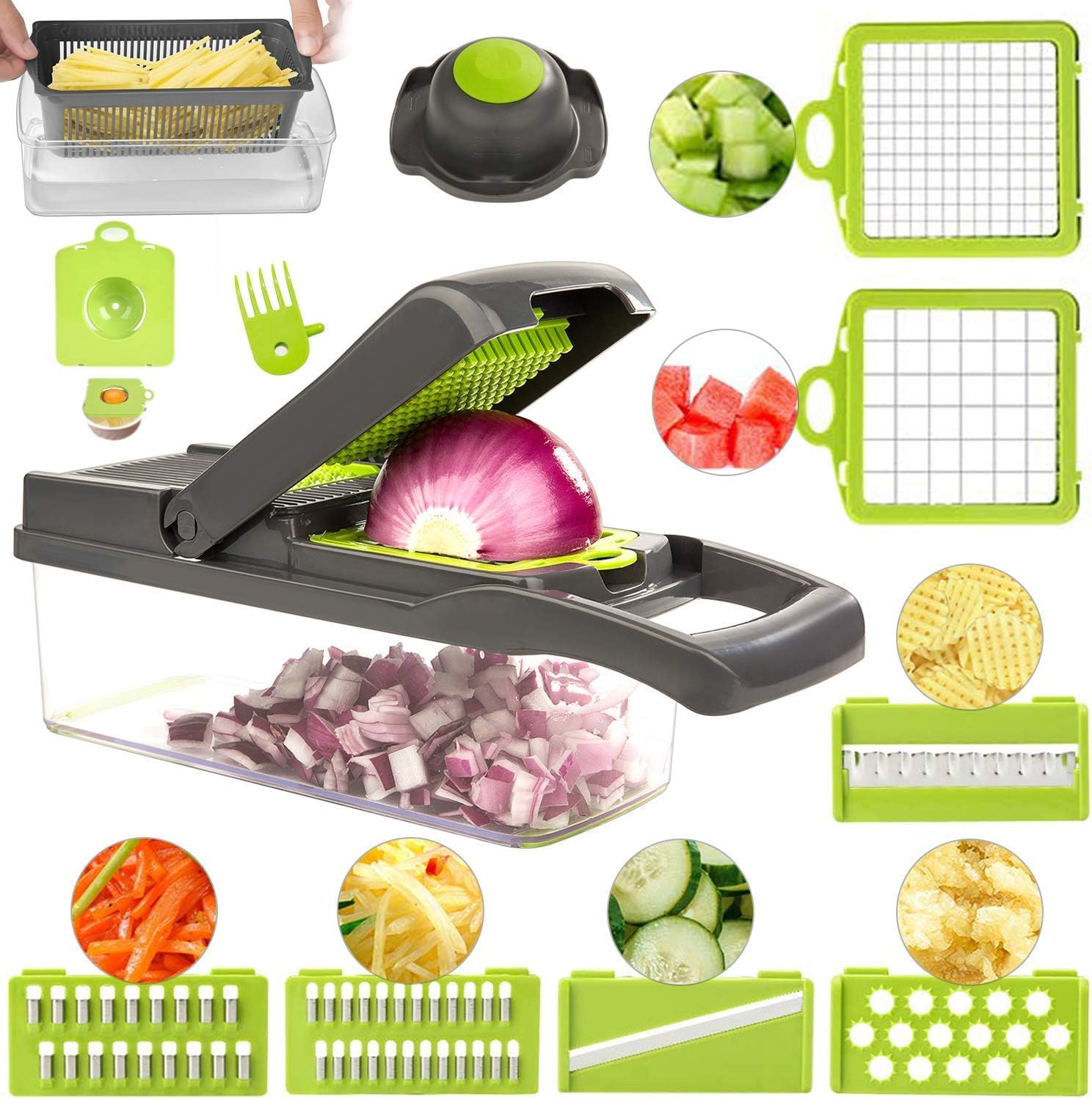 FUKTSYSM Mandoline Slicer - Newest Design Vegetable Chopper, 15 in 1 Mandoline S...