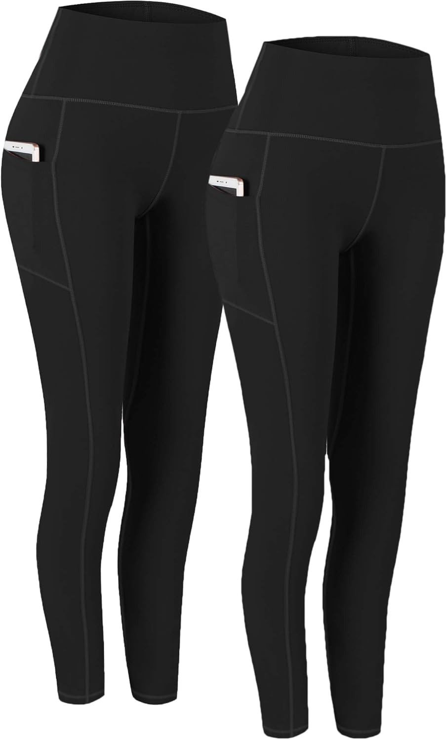 Fengbay 2 Pack High Waist Yoga Pants, Pocket Yoga Pants Tummy Control Workout Ru...
