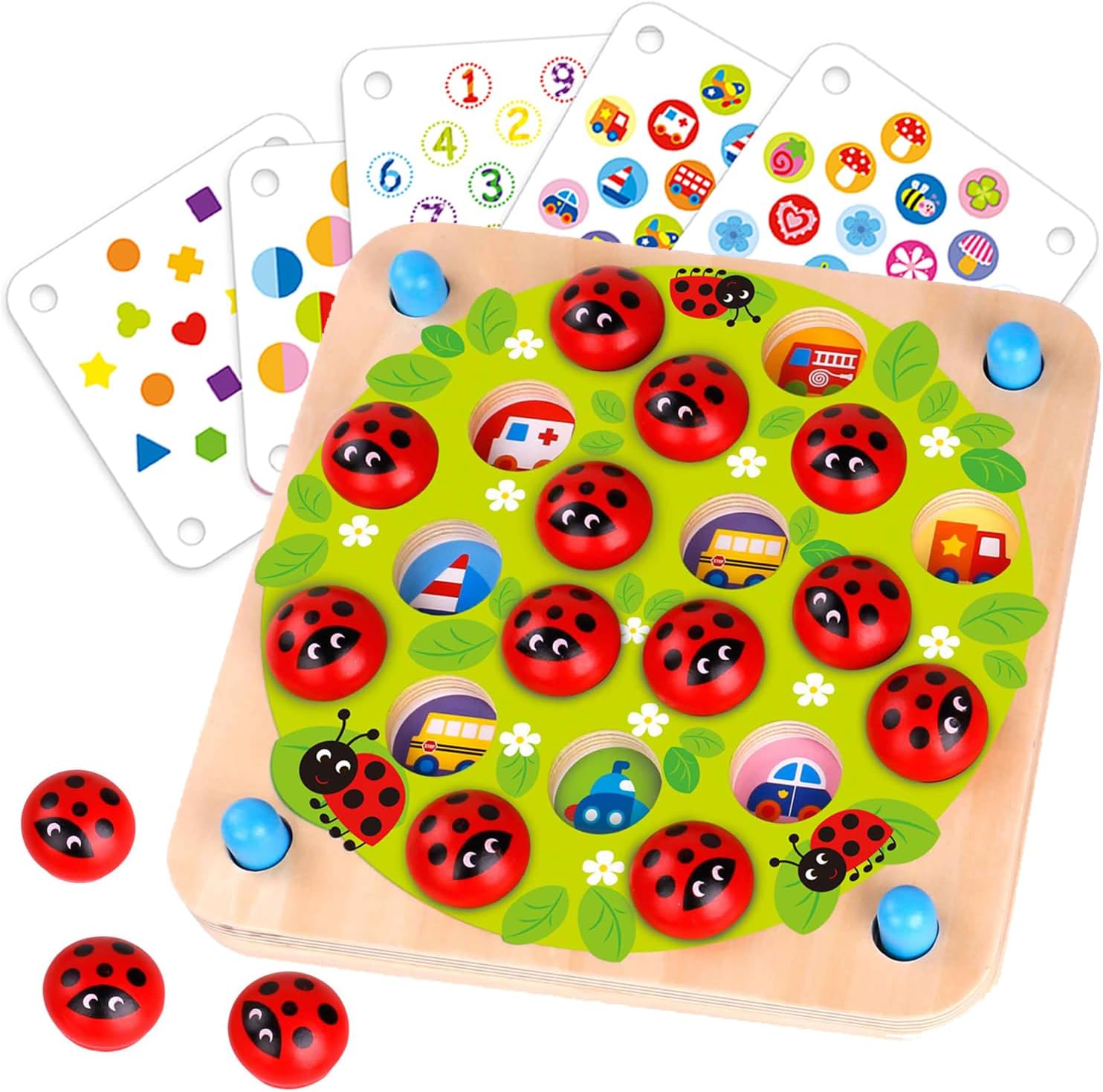 Nene Toys Ladybug’s Garden Memory Game – Wooden Matching Game for Kids Age 3 4 5...