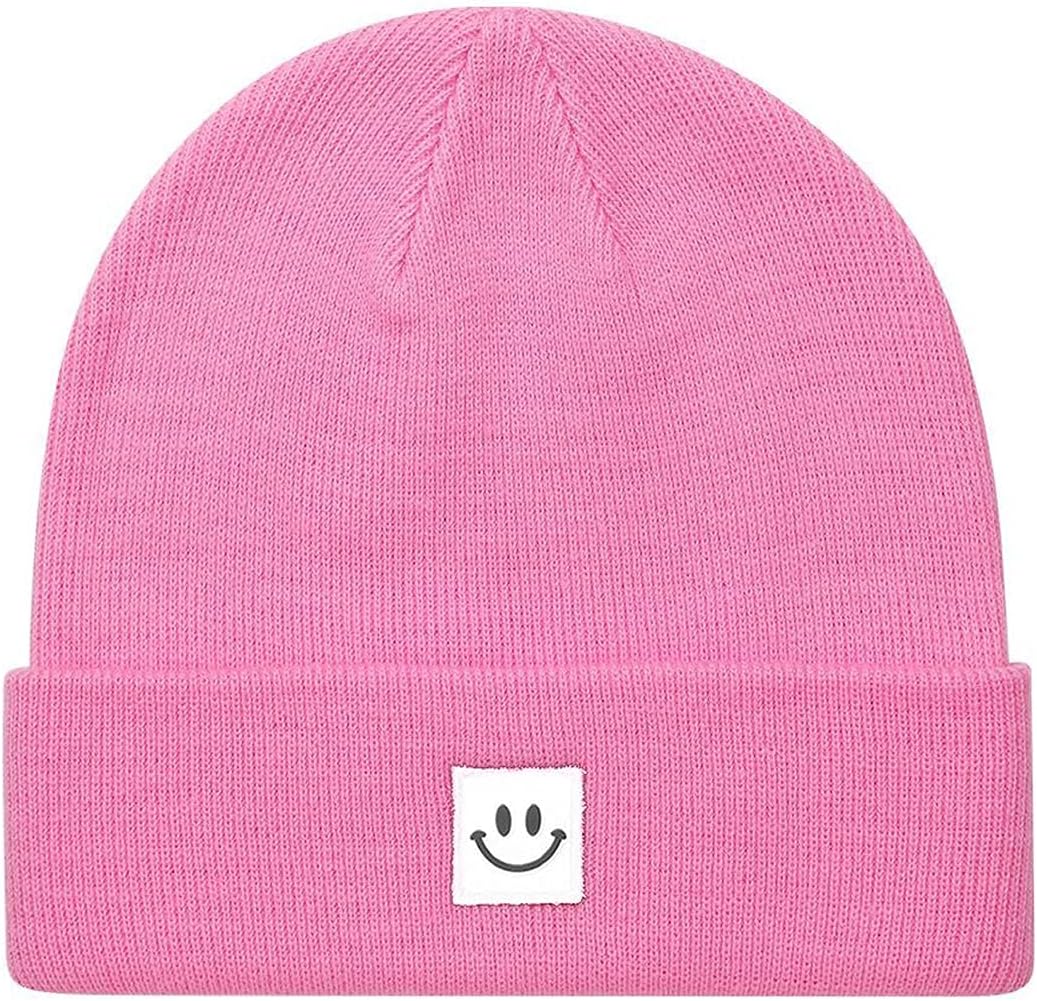 MaxNova Knit Beanie Hat with Smile Face for Men/Women One Size Pink Smile
