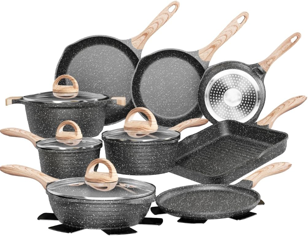 JEETEE Pots and Pans Set Nonstick 23pcs, Healthy Kitchen Cookware Sets, Inductio...