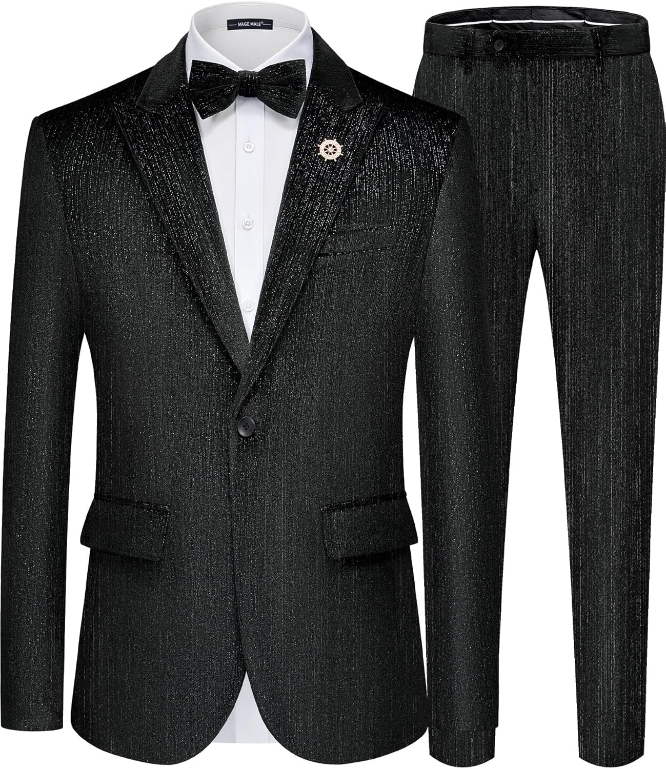 MAGE MALE Mens Suits Velvet Tuxedo Suit Set Slim Fit 2 Piece Luxurious Party Din...