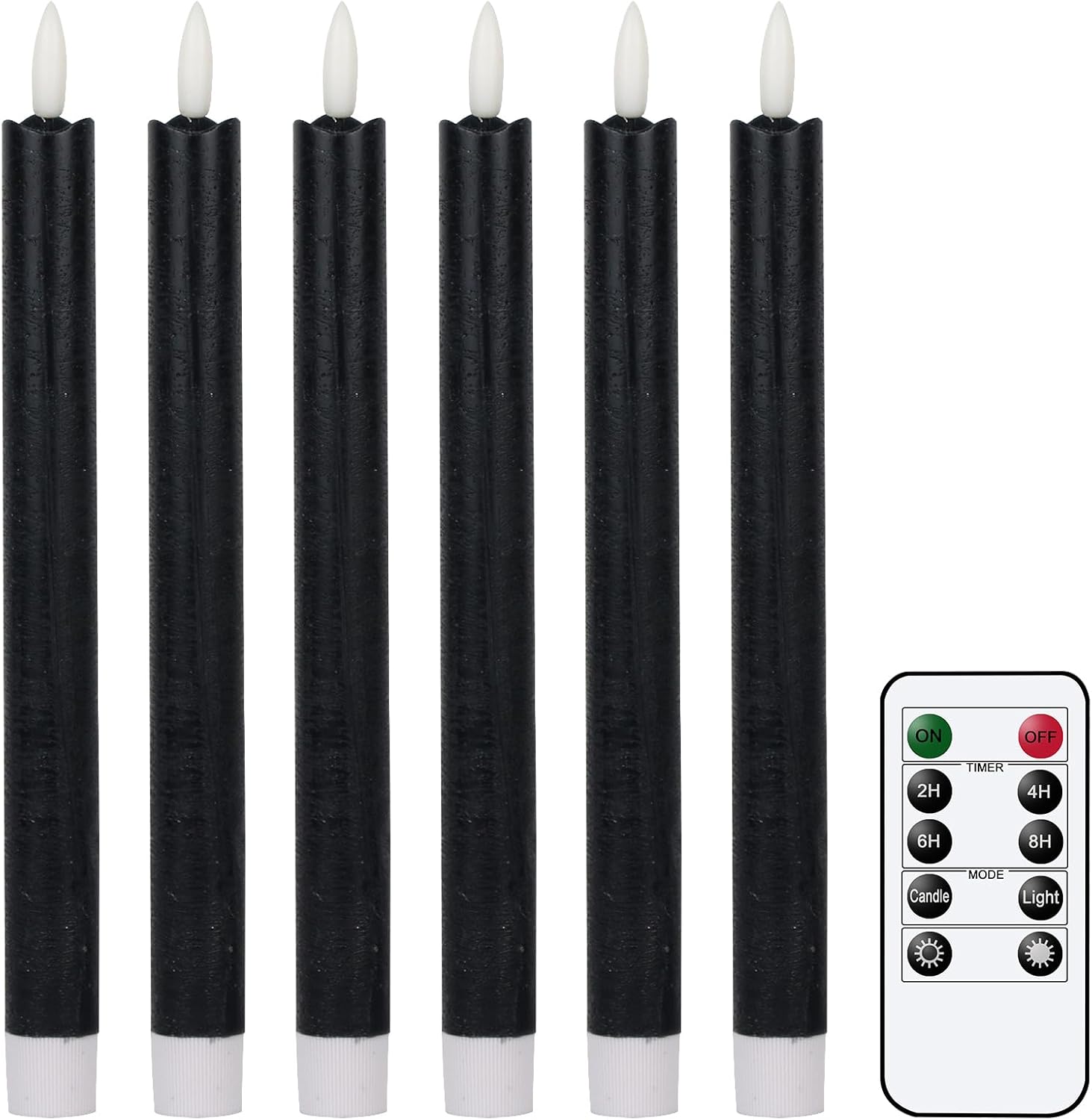 GenSwin Flameless Black Taper Candles Flickering with 10-Key Remote, Battery Ope...