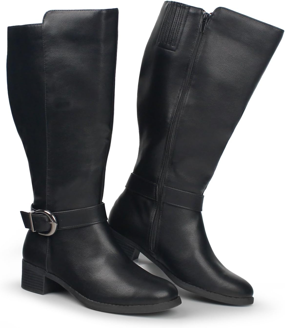 Hawkwell Women's Extra Wide Calf Pull On Side Zipper Knee High Boots 11 Black