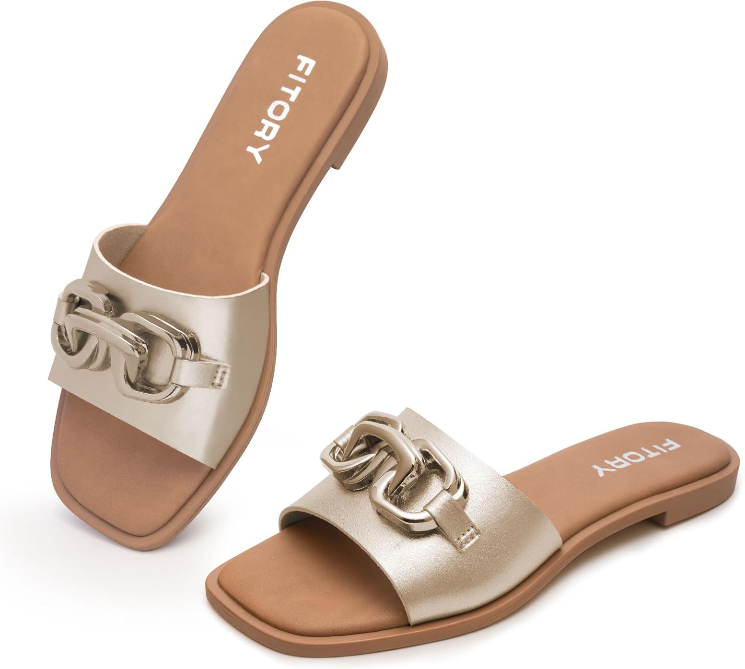 FITORY Women's Flat Sandals Fashion Slides With Soft Leather Slippers for Summer...