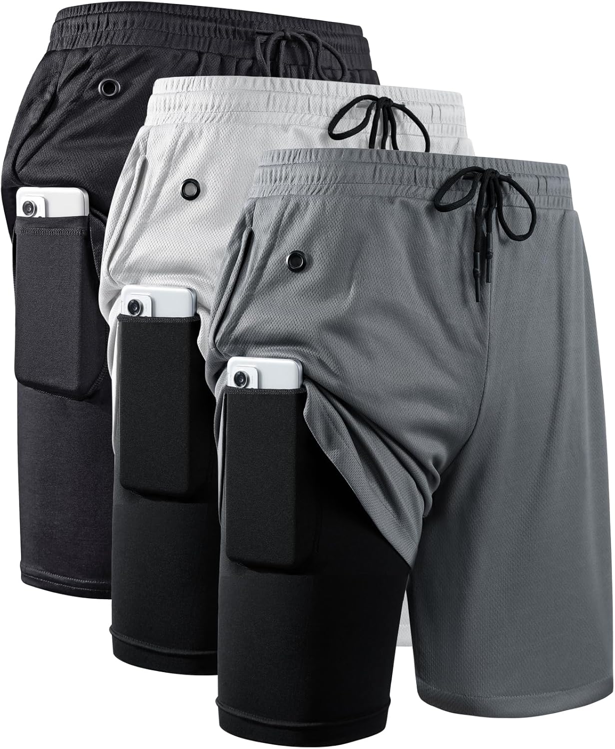 JWJ Men's 2 in 1 Workout Running Shorts 7 Inch Lightweight Athletic Gym Shorts w...