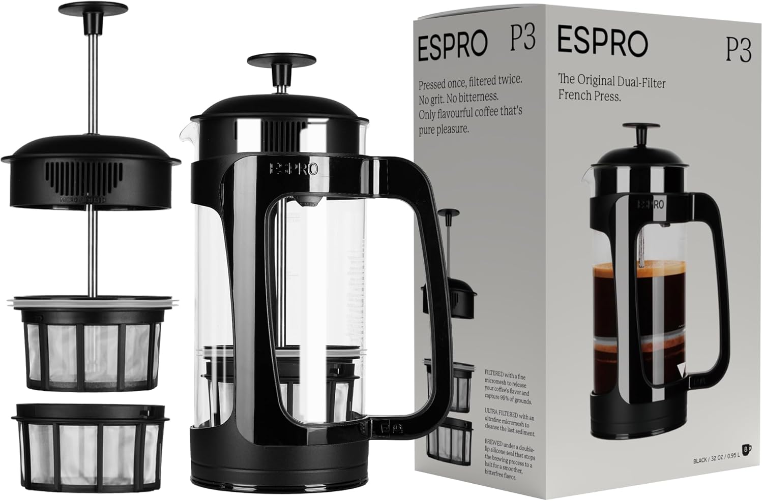 ESPRO - P3 French Press - Double Micro-Filtered Coffee and Tea Maker, Grit-Free...