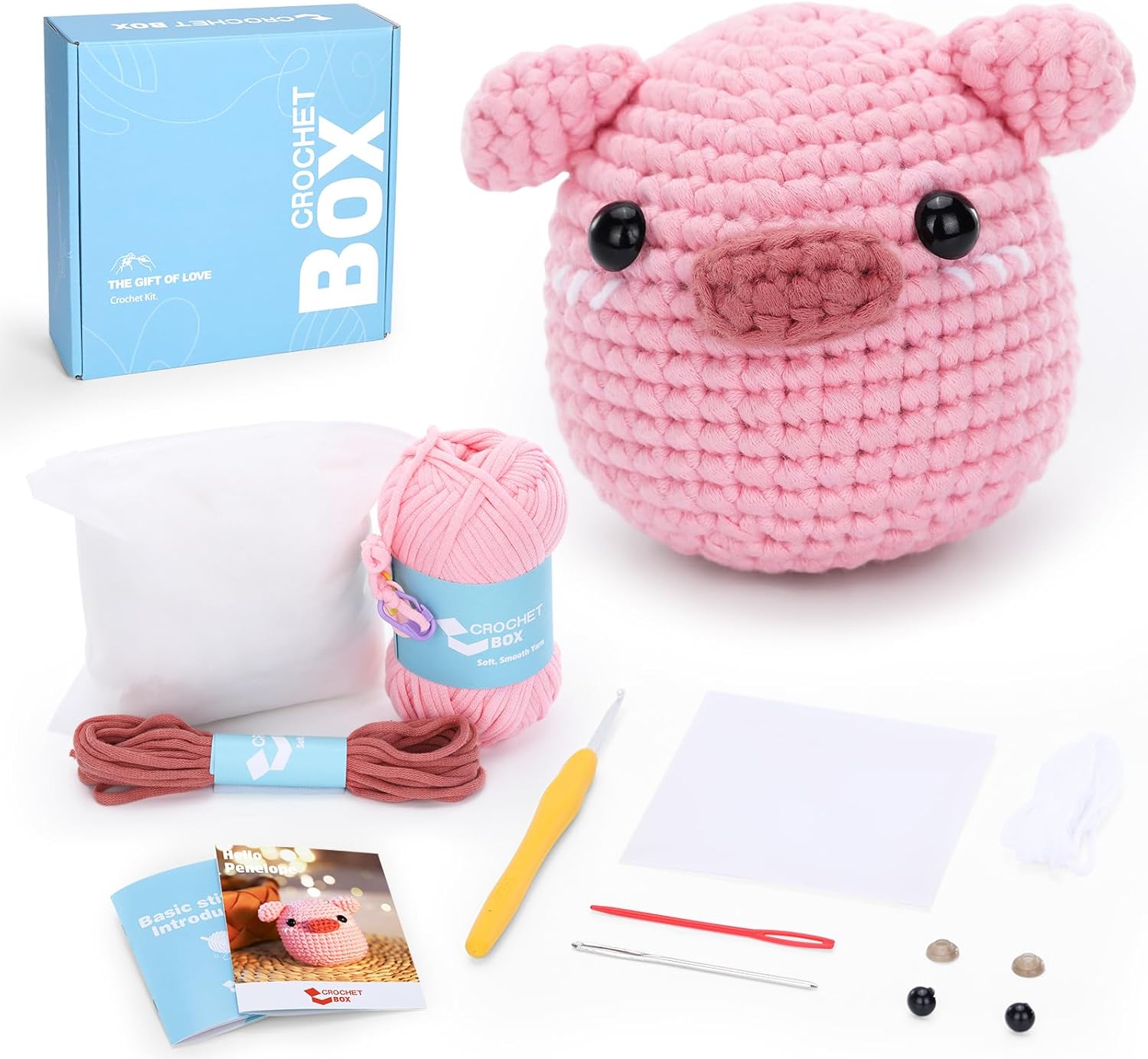 CROCHET BOX Crochet Kit for Beginners: Pink Pig Crochet Kit, All You Need in, In...