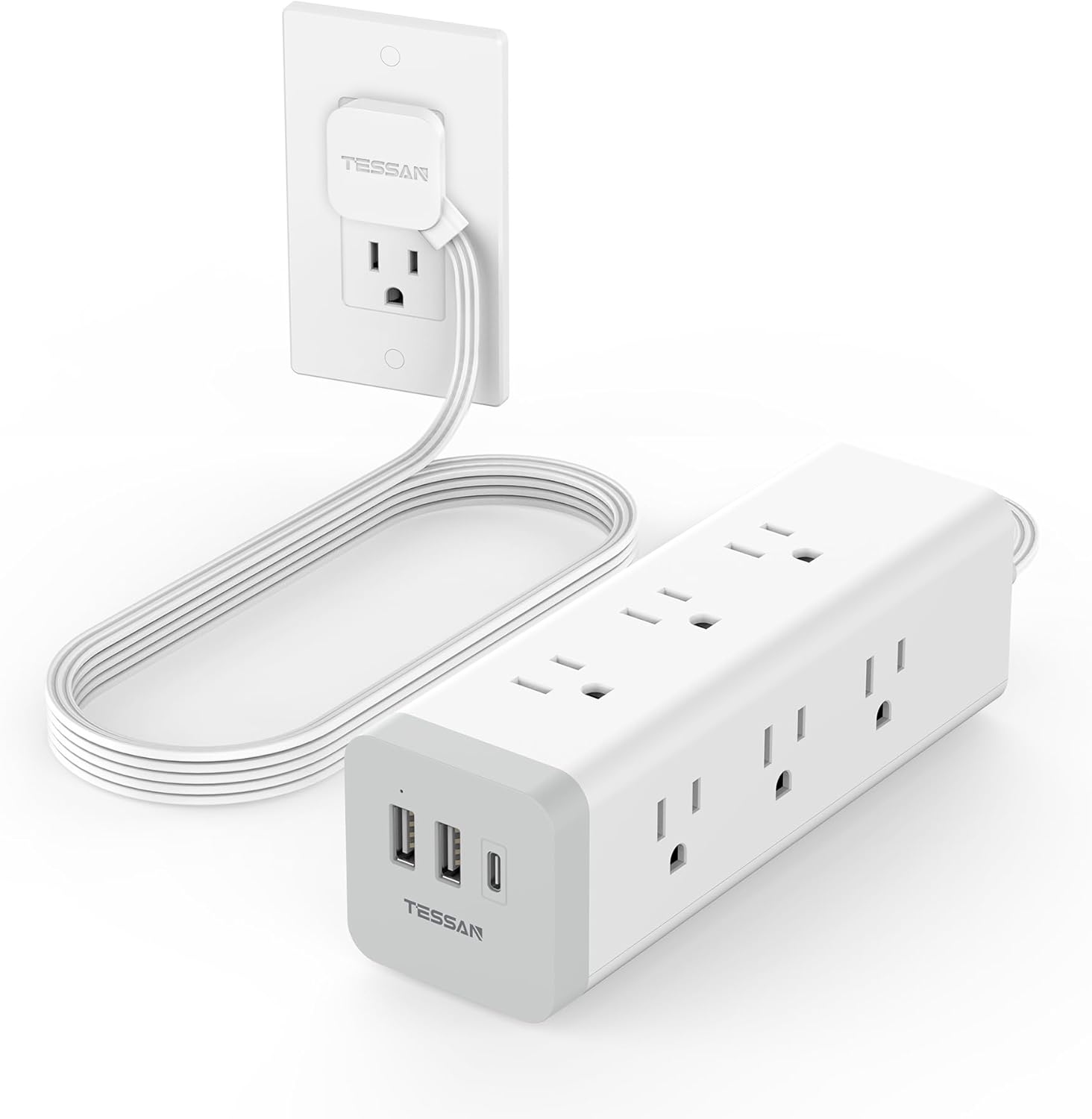 Surge Protector Power Strip with USB, TESSAN Ultra Thin Flat Plug 6 FT Extension...