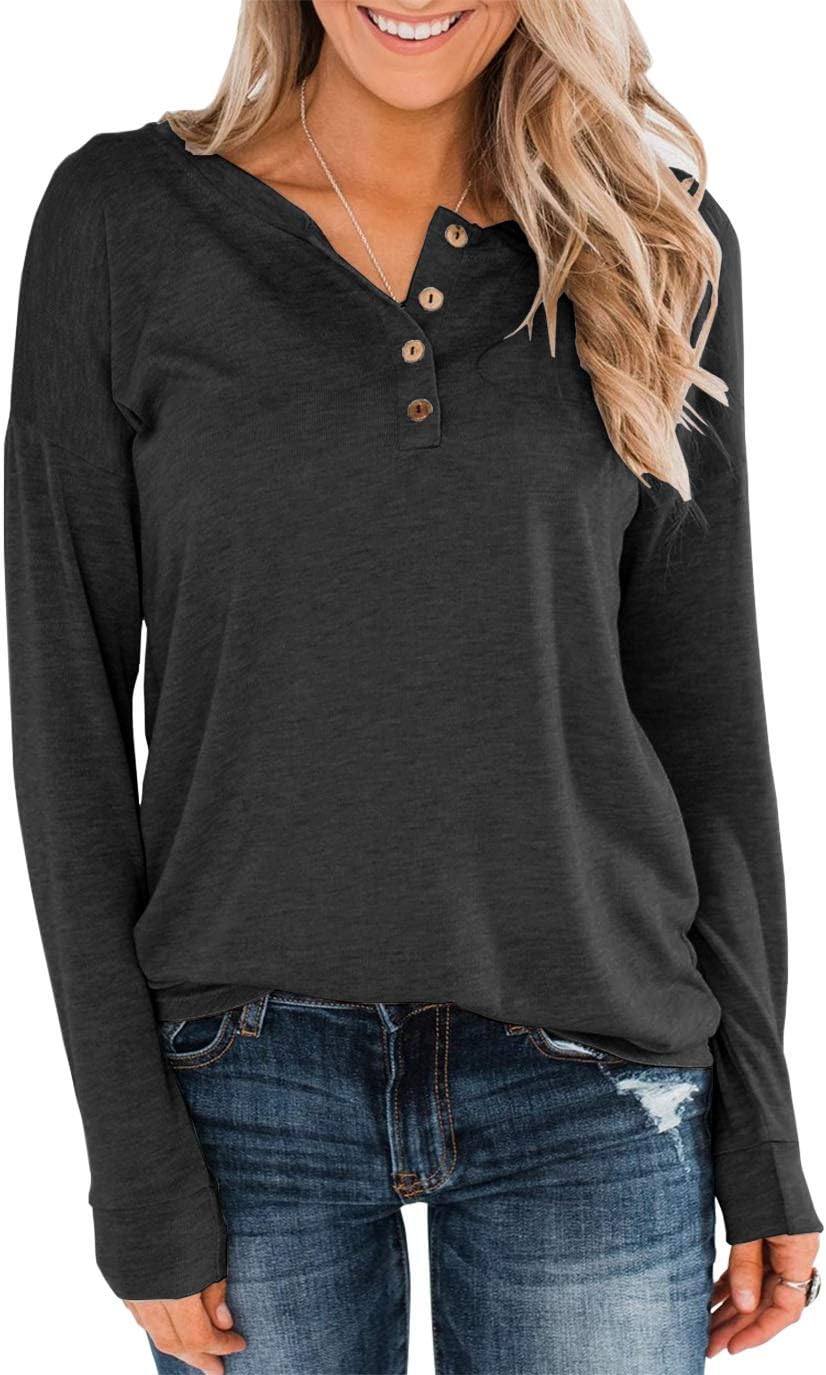 Topstype Womens Henley Tops Long Sleeve Shirts Thermal Pullover Casual Loose Fit...