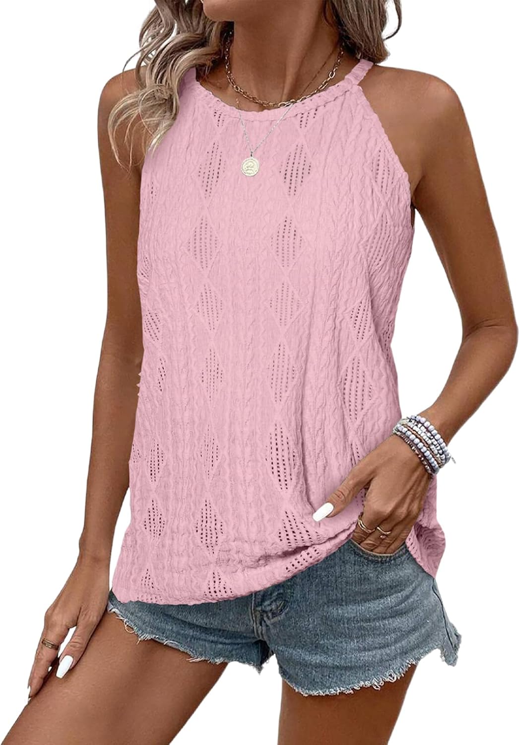 BLENCOT Tanks Tops for Women Trendy 2025 Spring Summer Casual Sleeveless Eyelet...