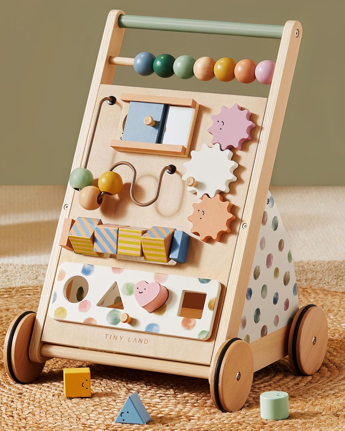 Tiny Land Wooden Baby Walker, Baby Push Walker, Montessori Walker Toy, Adjustabl...
