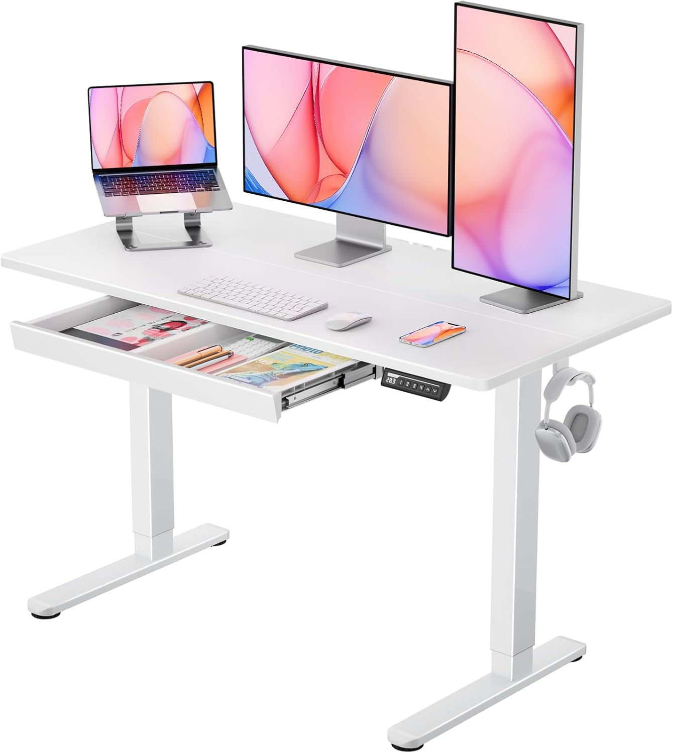 ErGear Standing Desk with Drawer, 48 x 24 inch Electric Height Adjustable Desk w...