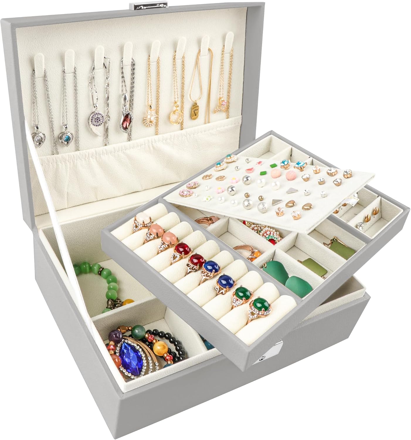 Homeanda Jewellery boxes 2 layer jewellery box Leather jewellery boxes for Women...