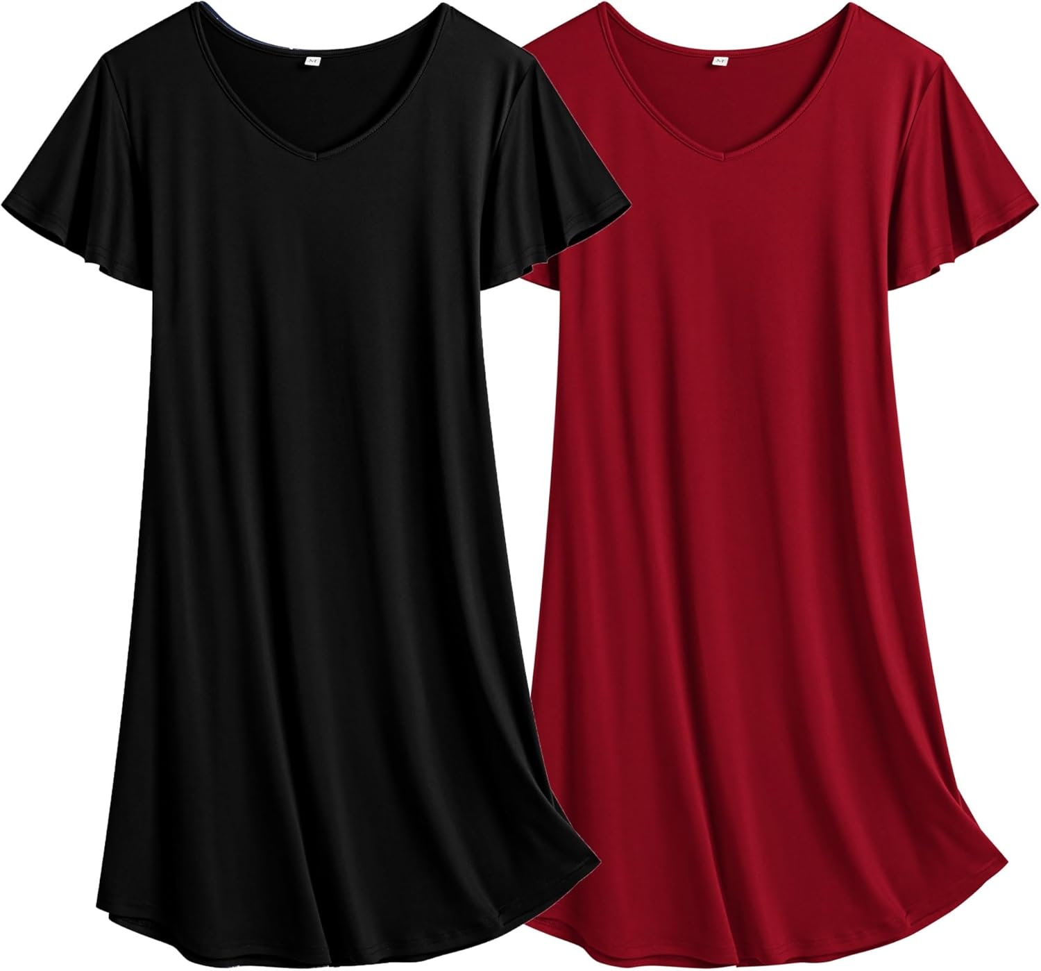 Ekouaer 2 Pack Nightgowns for Women Flare Short Sleeve Sleepshirt V Neck Sleepwe...