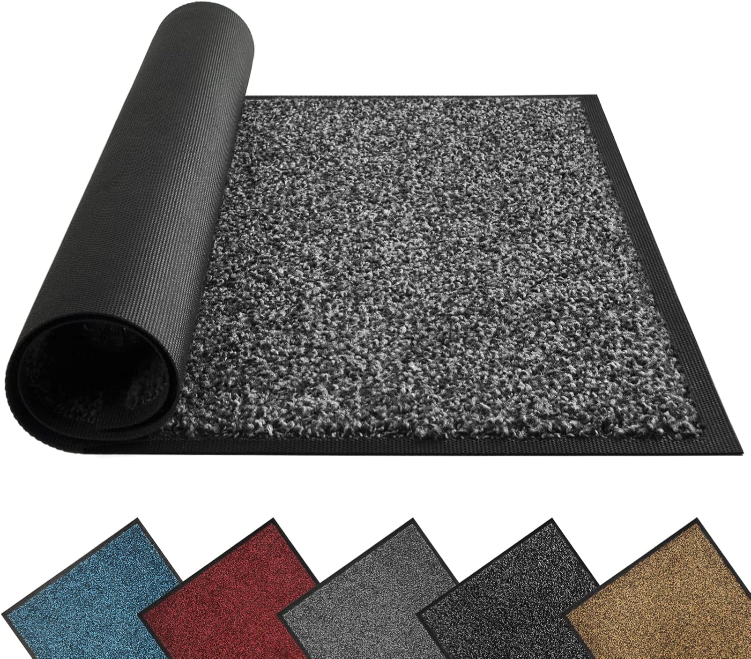 Mibao Dirt Trapper Door Mat for Indoor&Outdoor, 17" x 29.5", Black&Gray, Washabl...