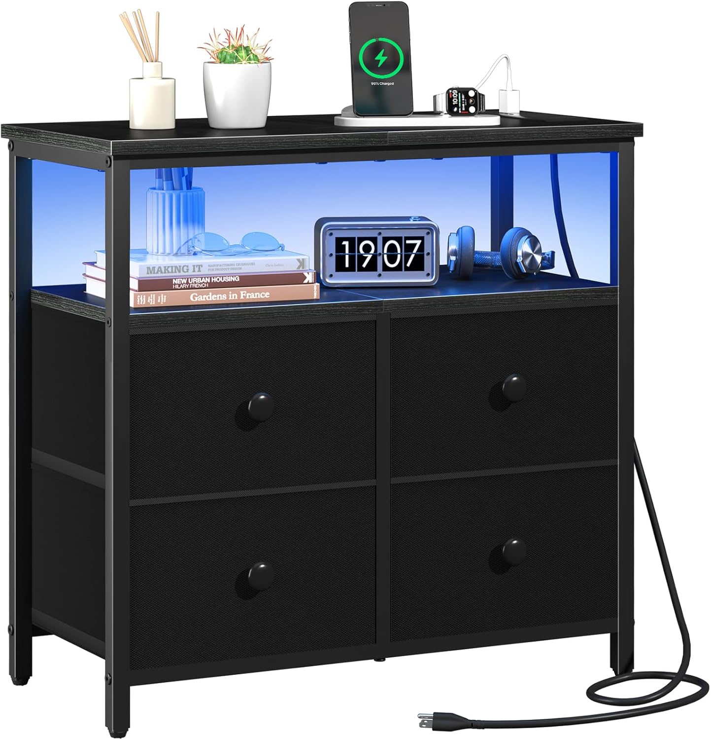 Yoobure Night Stand with Charge Station, Nightstand with 4 Drawers Bedside Table...