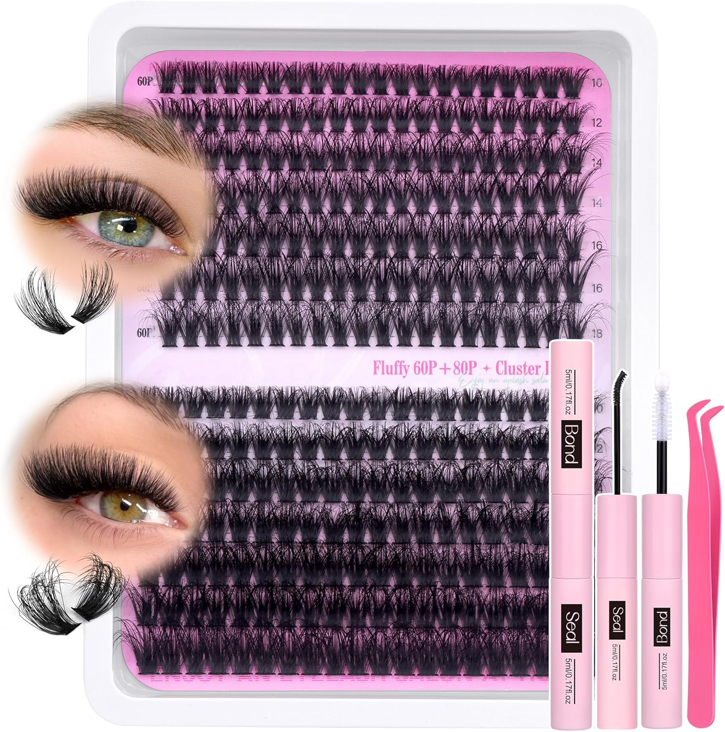Fluffy Individual Eyelashes Kit 280Pcs Clusters Lashes Kit DIY Lash Extension ki...