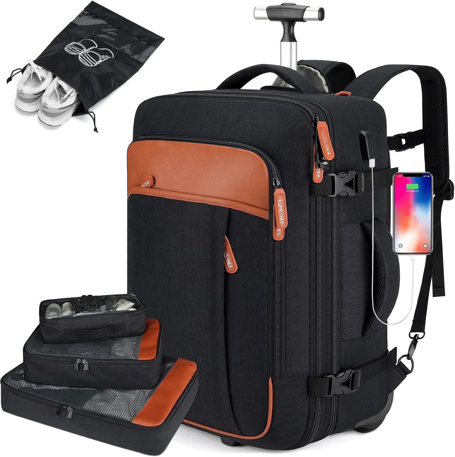 Rolling Backpack for Women Men,Travel Backpack with Wheels, Carry on Backpack wi...
