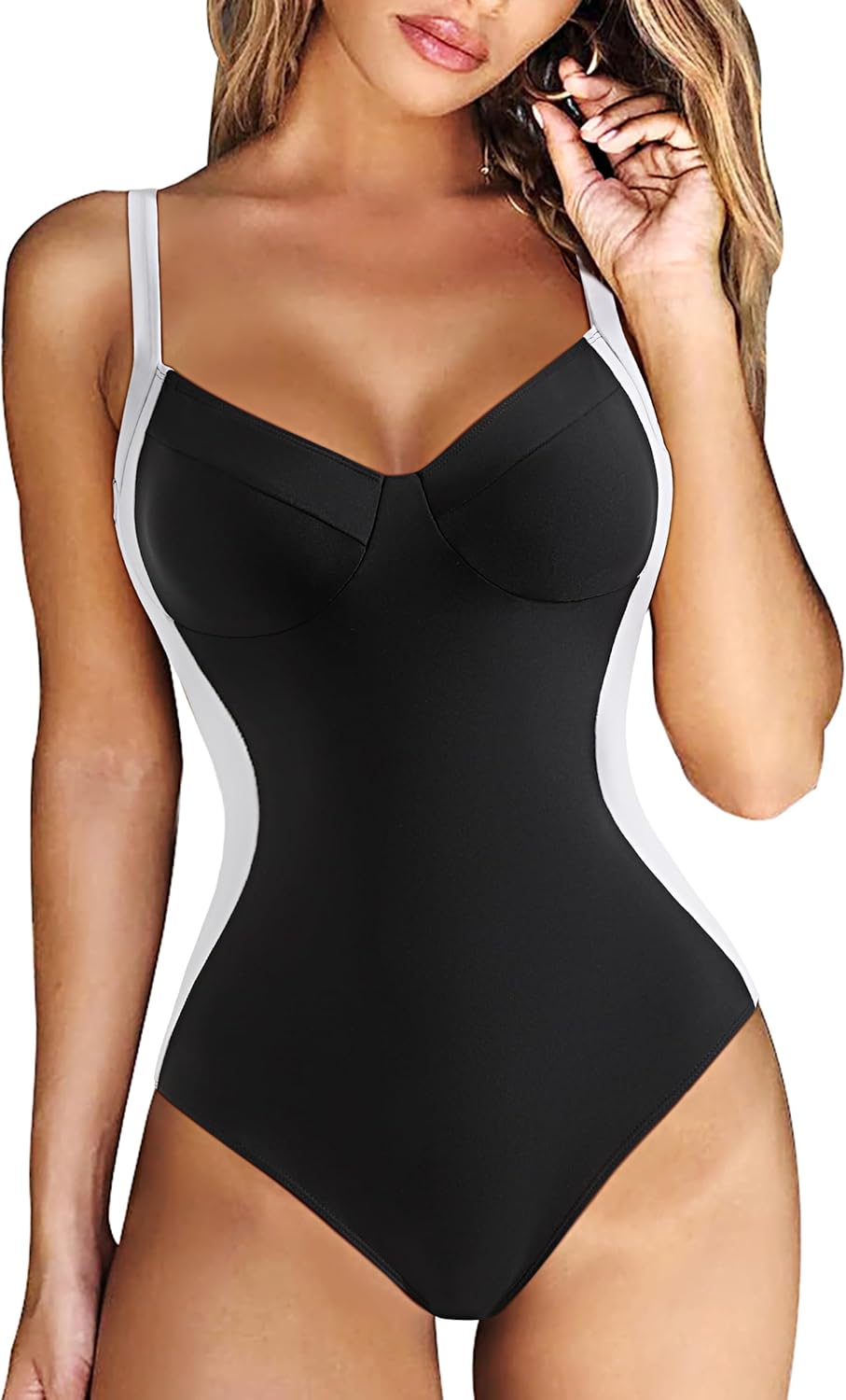 RXRXCOCO Women Slimming Tummy Control One Piece Swimsuits V Neck Crisscross Back...