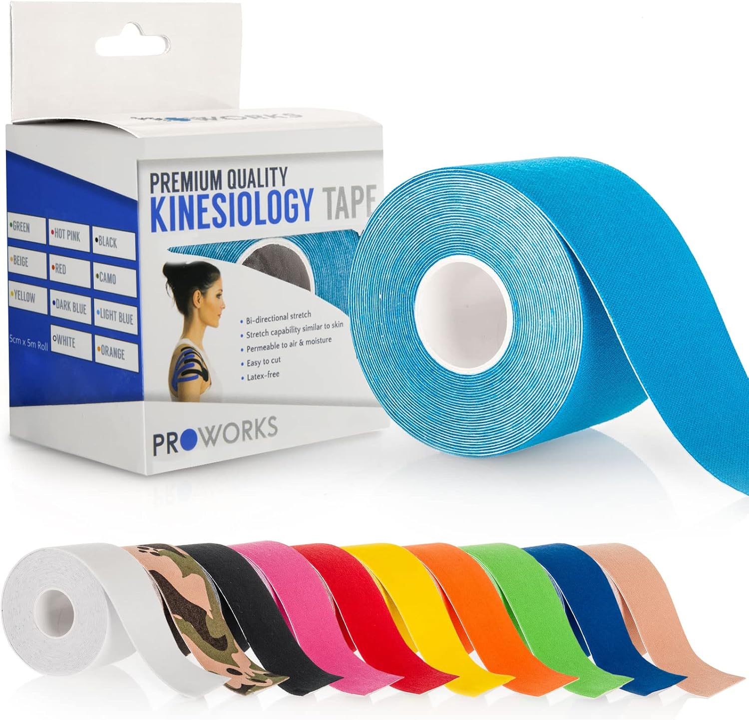 Proworks Kinesiology Tape | 5m Roll of Elastic Muscle Support Tape for Exercise,...