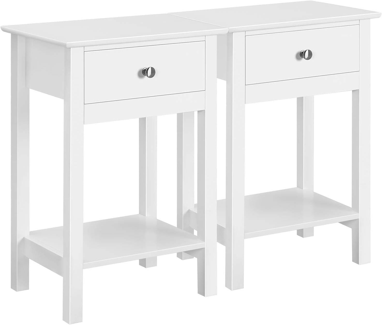 Yaheetech White Bedside Tables, Set 2 Bedside Cabinets with Drawer and Open Shel...
