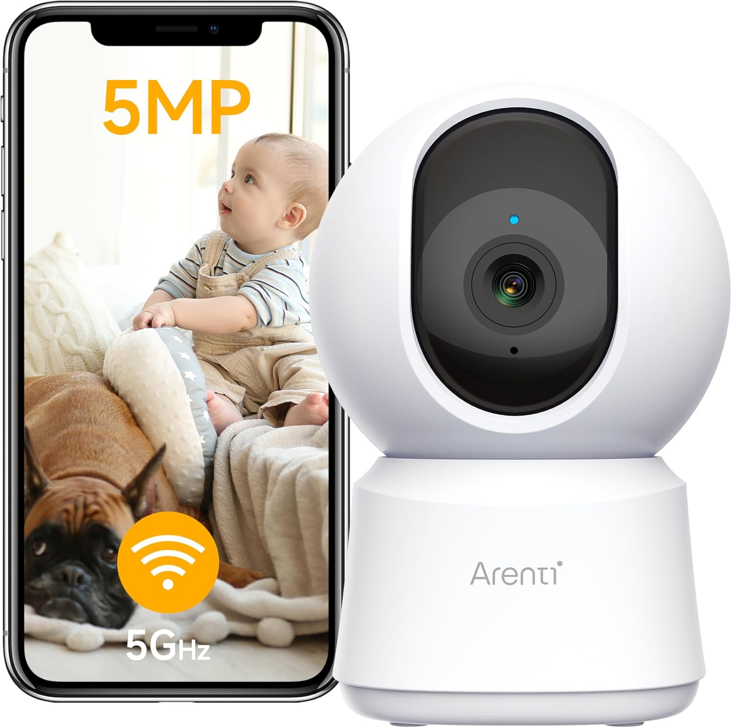ARENTI 360°View 5MP Indoor Security Camera,5G&2.4G WiFi 6 Baby Monitor,Pet Camer...