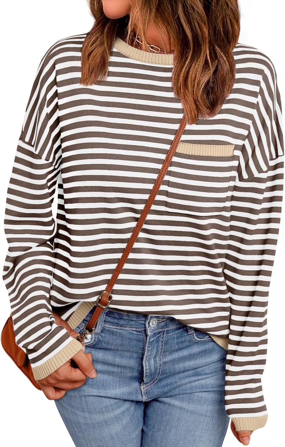 LILLUSORY Womens Oversized Striped Soft Knit Pullover Sweater Shirts with Chest...