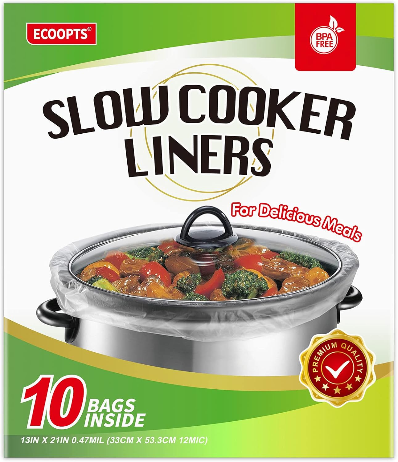 10 Count Slow Cooker Liners by ECOOPTS | Large Cooking Bags Fit 3-8.5 Quarts (10...