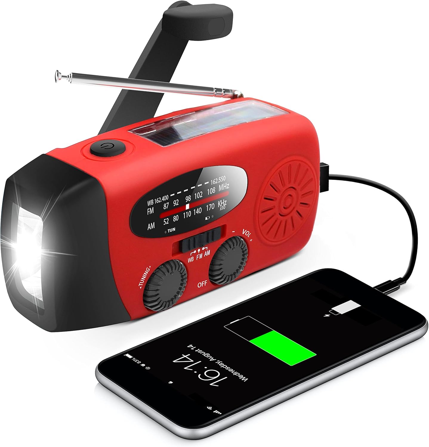 Emergency Hand Crank Radio with LED Flashlight for Emergency, AM/FM NOAA Portabl...
