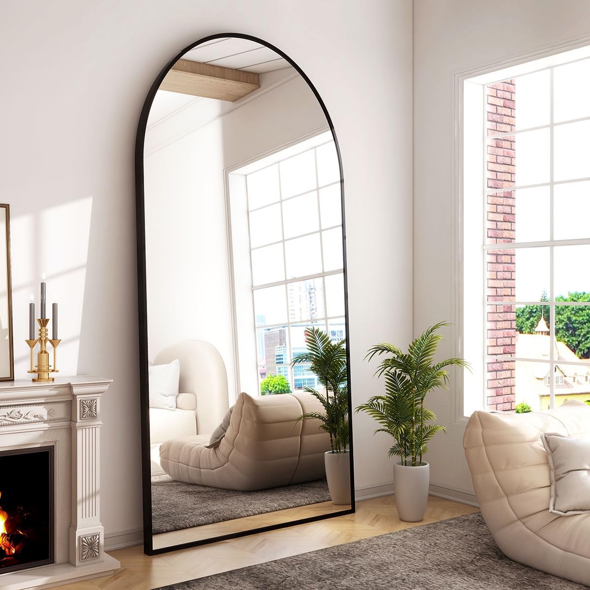 GLSLAND-30x71 inch Wall Mount Arched Full Length Mirror-Aluminum Alloy Frame Hig...