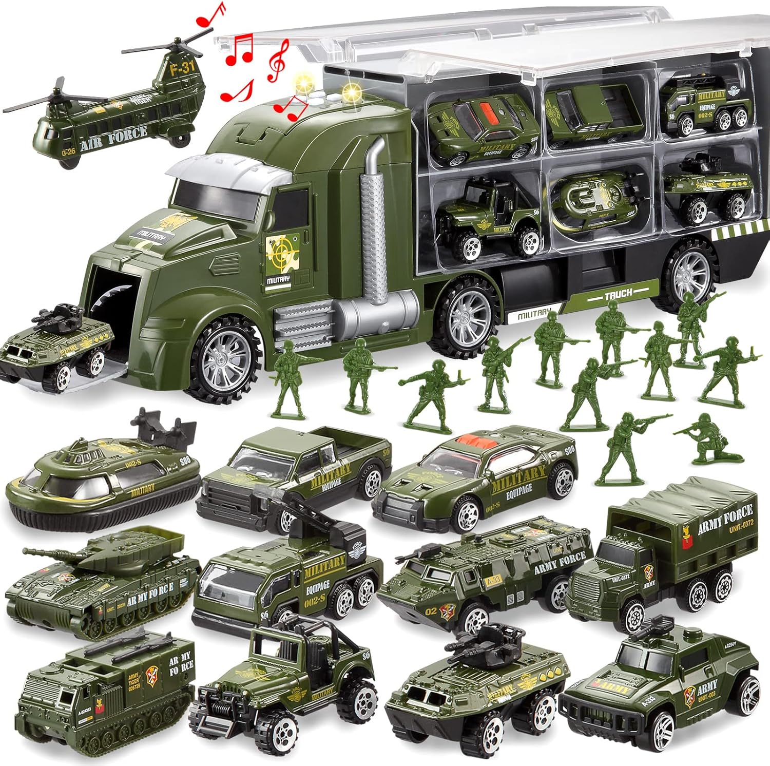 JOYIN 25 in 1 Military Truck Army Vehicle Toy Set with toy soldiers, Mini Combat...
