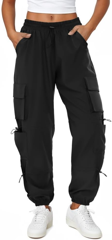 Womens Parachute Cargo Pants with Pockets Quick Dry Hiking Pants Lightweight Bag...