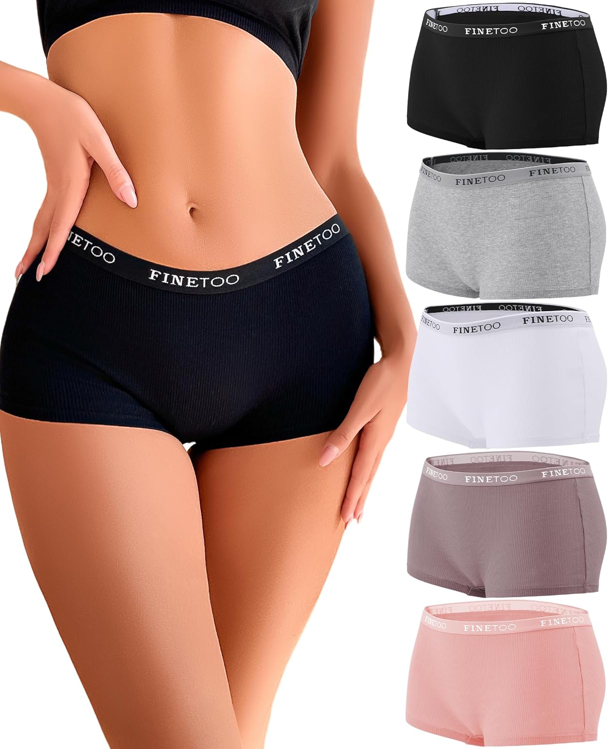 FINETOO Boyshort Underwear for Women Cotton Boxer Briefs Full Coverage Ladies Bo...
