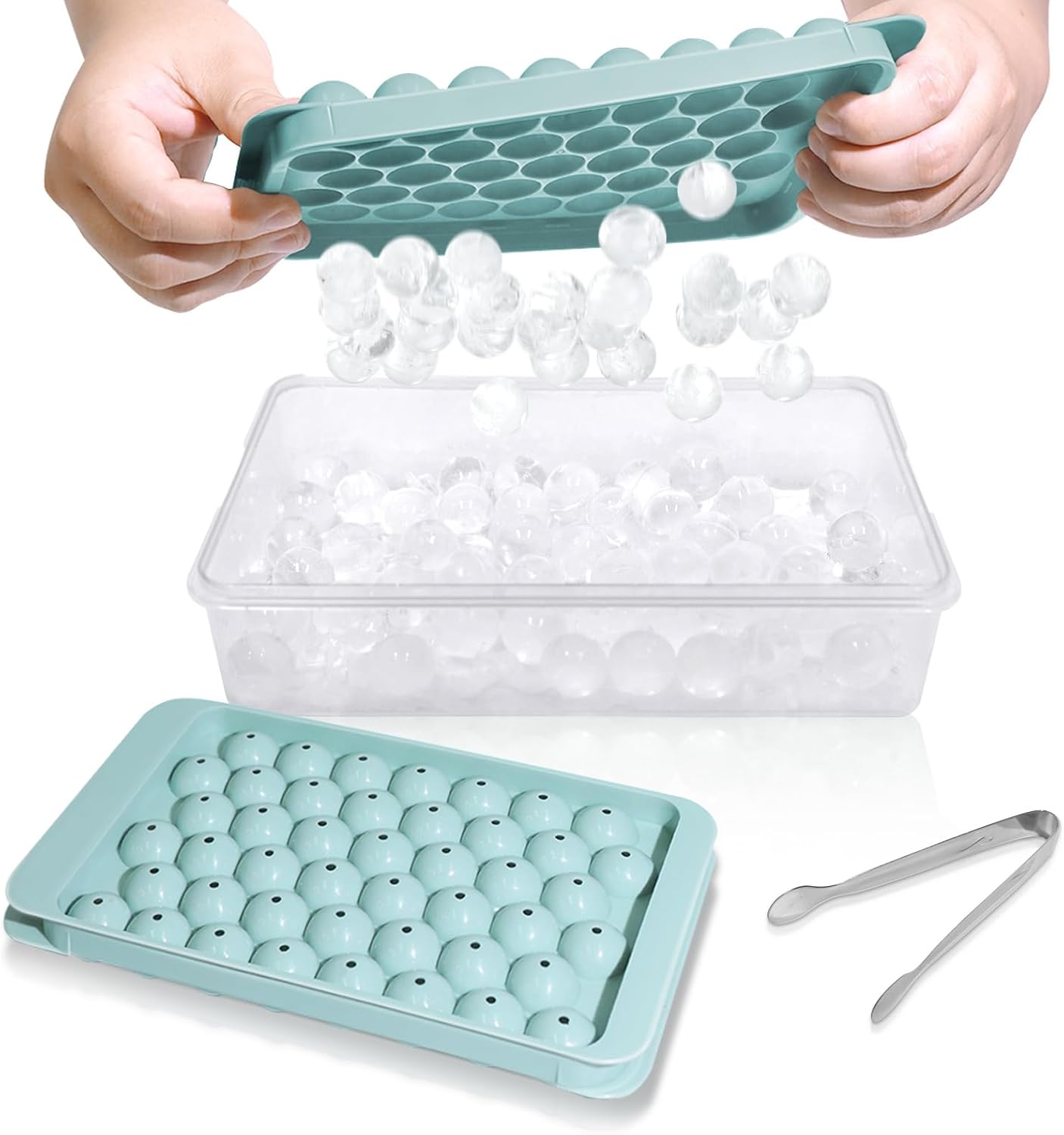 WIBIMEN Ice Cube Tray with Lid and Bin - Round Ice Trays for Freezer with Lid -...