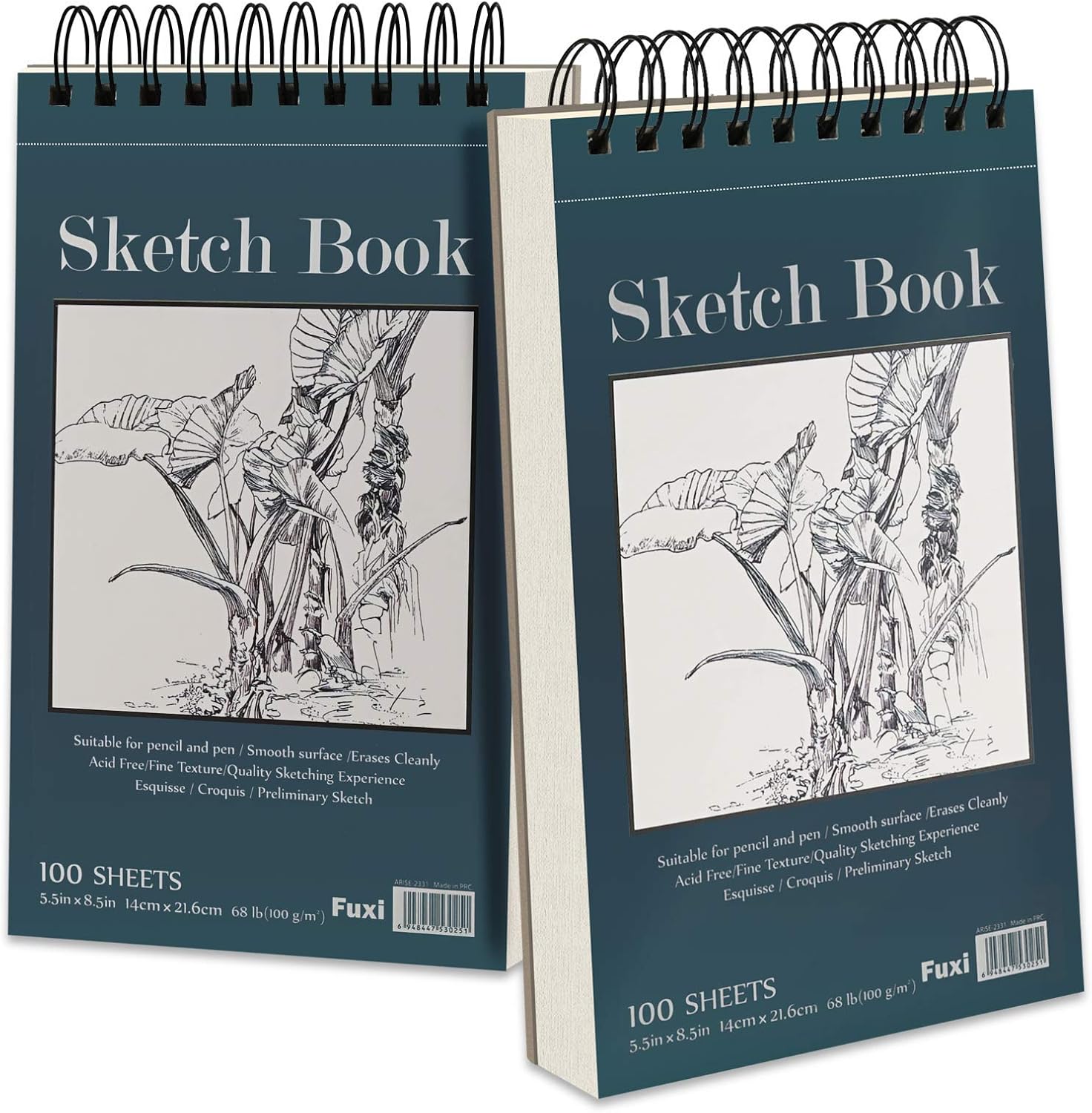 5.5" x 8.5" Sketchbook Set, Top Spiral Bound Sketch Pad, 2 Packs 100 Sheets Each...