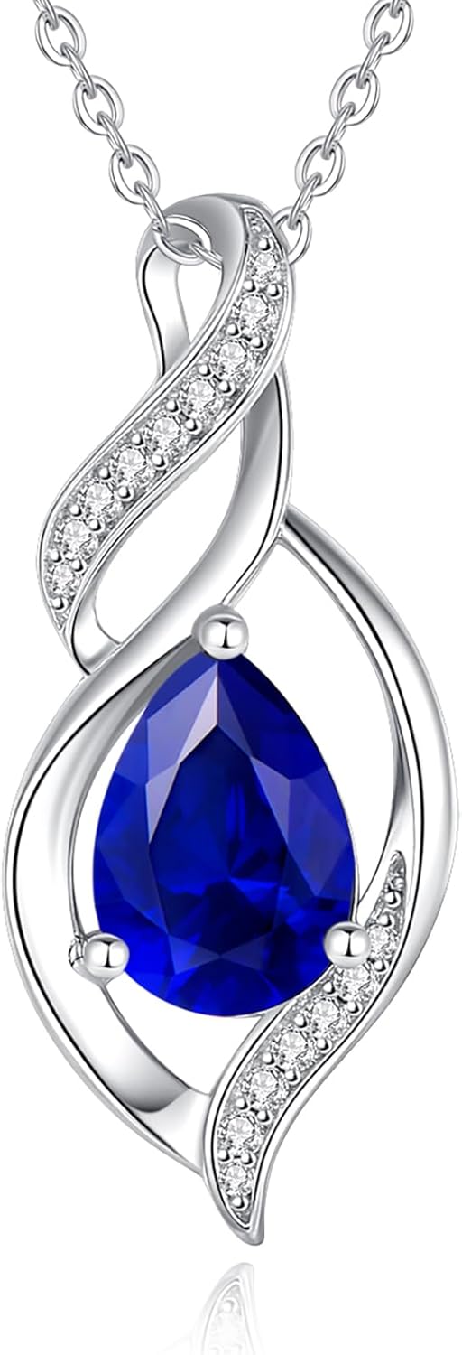 FANCIME Birthstone Necklace for Women Teardrop Necklace S925 Sterling Silver Inf...