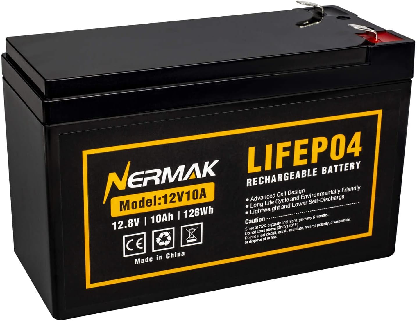 12V 10Ah Lithium LiFePO4 Deep Cycle Battery, 2000+ Cycles Rechargeable Battery f...