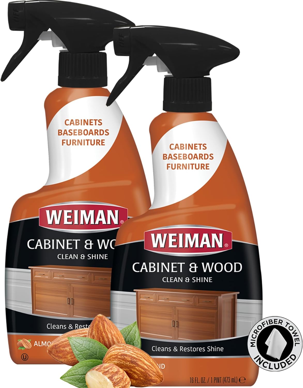 Weiman Cabinet and Wood Cleaner, Shine, Clean and Protect Spray - For Wood Cabin...