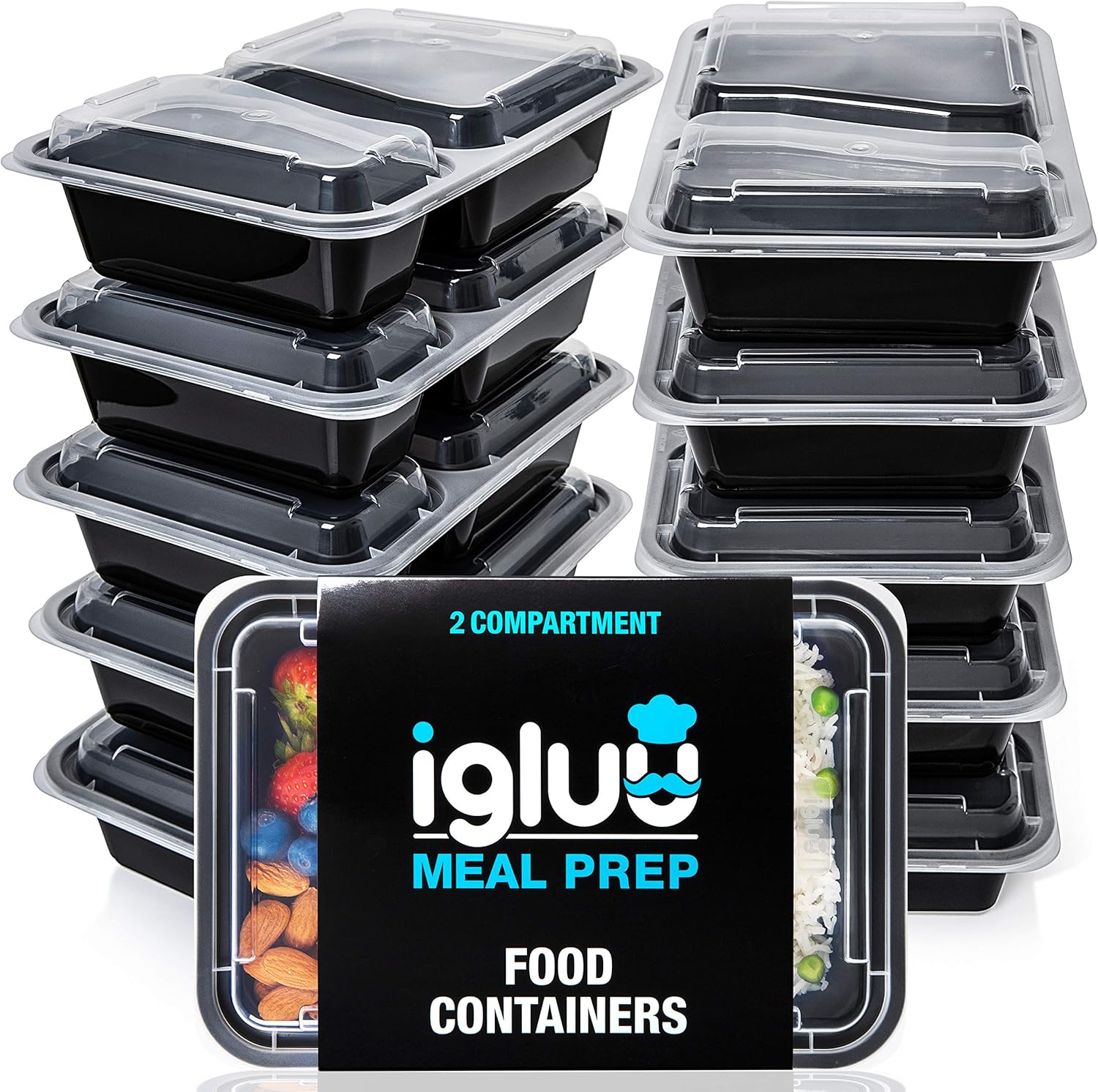 2 Compartment Meal Prep Containers - Reusable BPA Free Plastic Food Storage Tray...