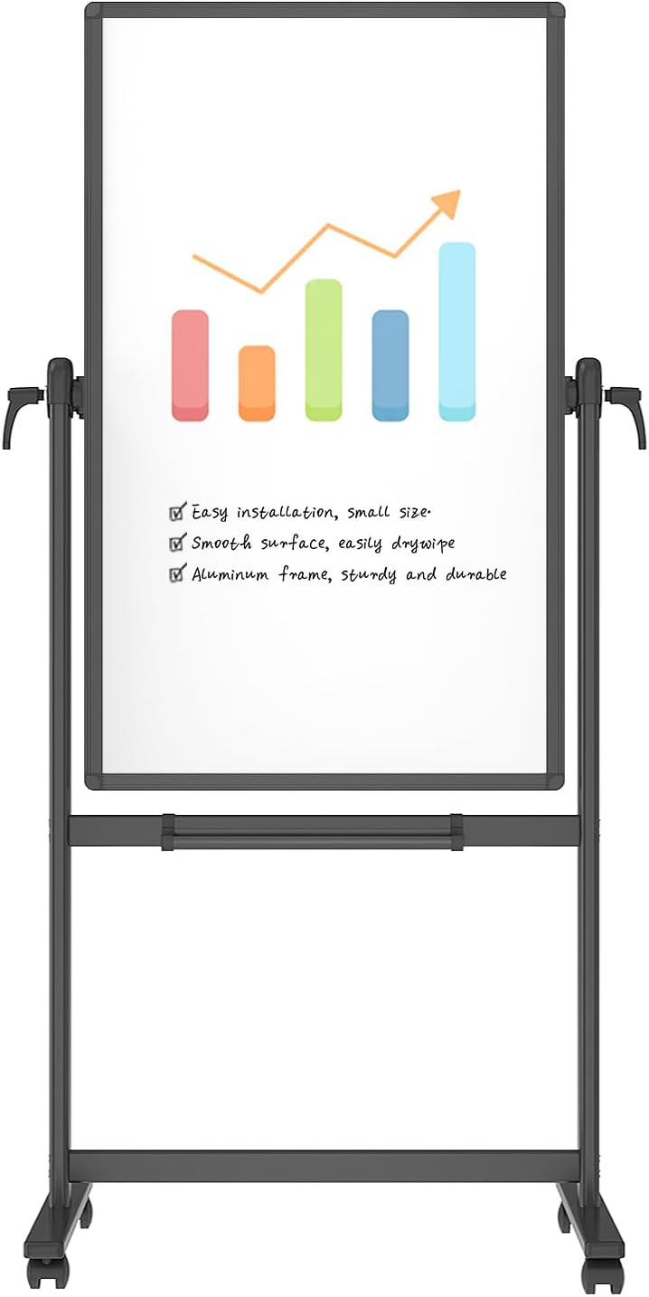 VIZ-PRO Double-Sided Magnetic Mobile Whiteboard, 48 x 24 Inches, Black Aluminium...