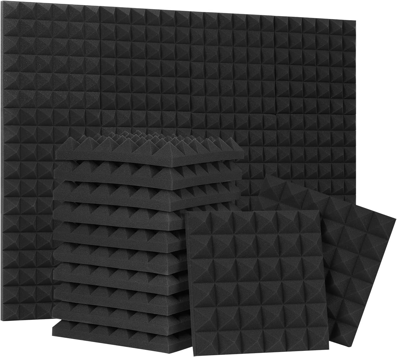 24 Pack-12 x 12 x 2 Inches Pyramid Designed Acoustic Foam Panels, Sound Proof Fo...