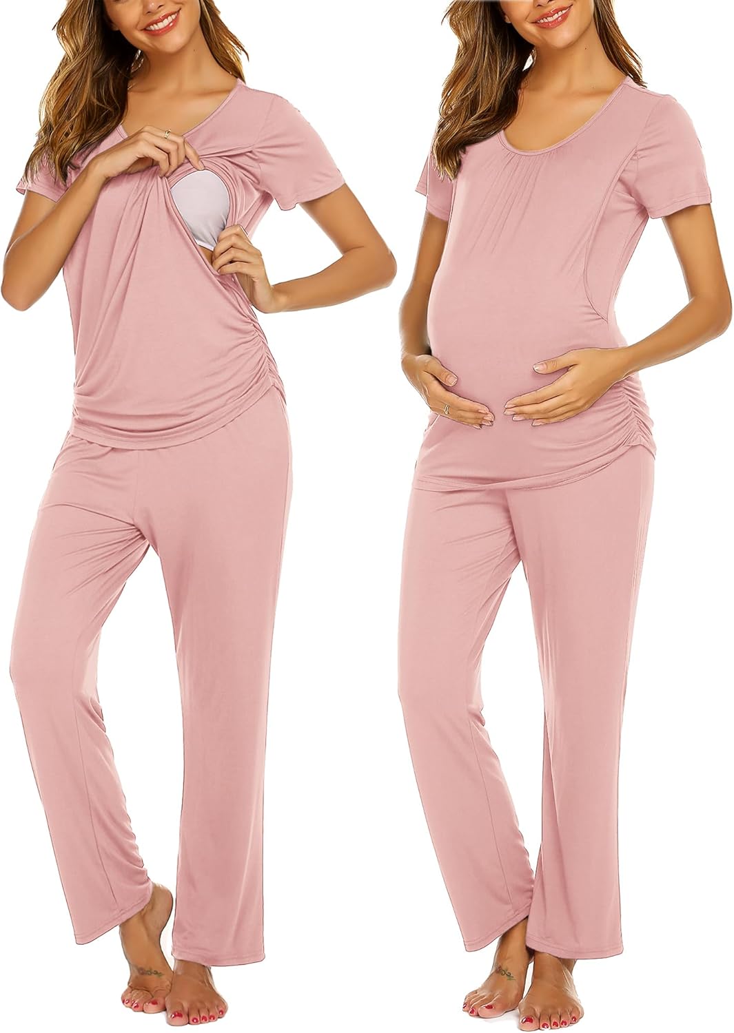 Ekouaer Women's Maternity Nursing Pajamas Set Breastfeeding Sleepwear Double Lay...