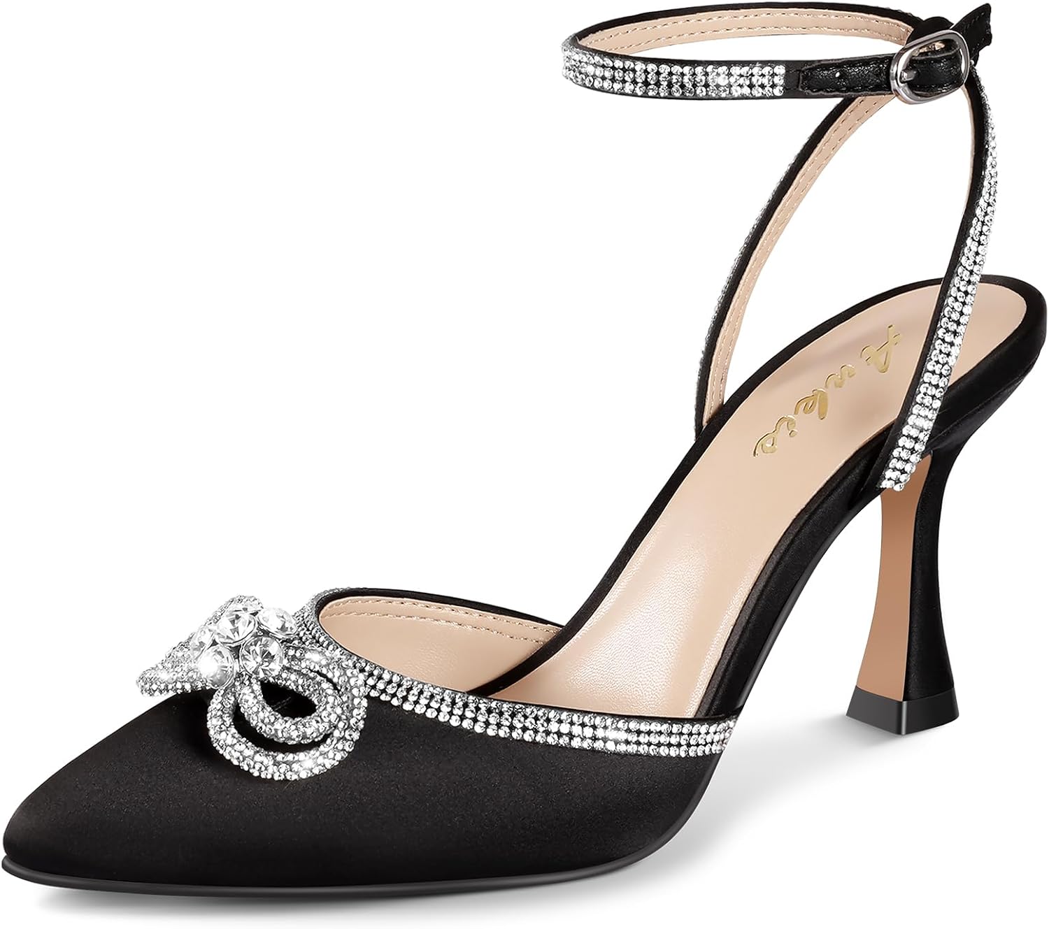 Ankis Women's Rhinestone Bow Heels Closed Toe Pumps Strappy Heels for Women 6.5...