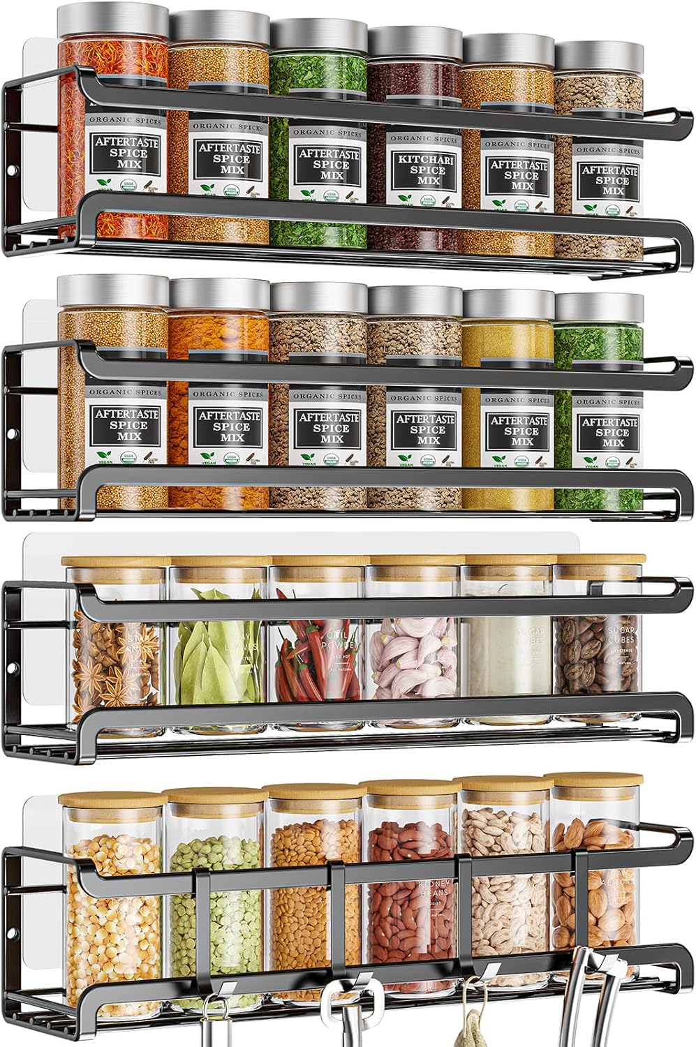 Spice Rack wall mounted 4 Pack, Space-Saving Spice Organizer for Spice Jars and...