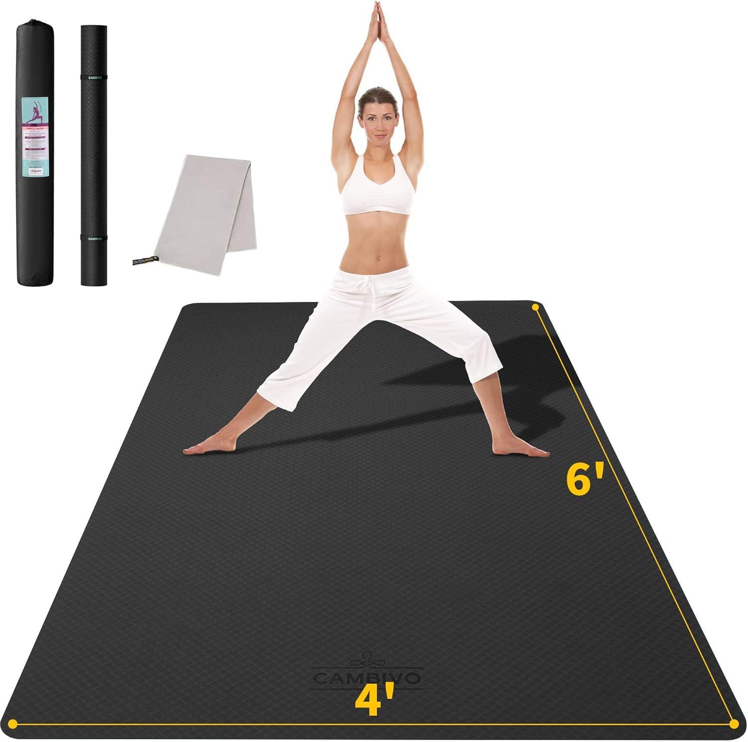 CAMBIVO Large Yoga Mat (6'x 4'), Extra Wide Workout Mat for Men and Women, Yoga...
