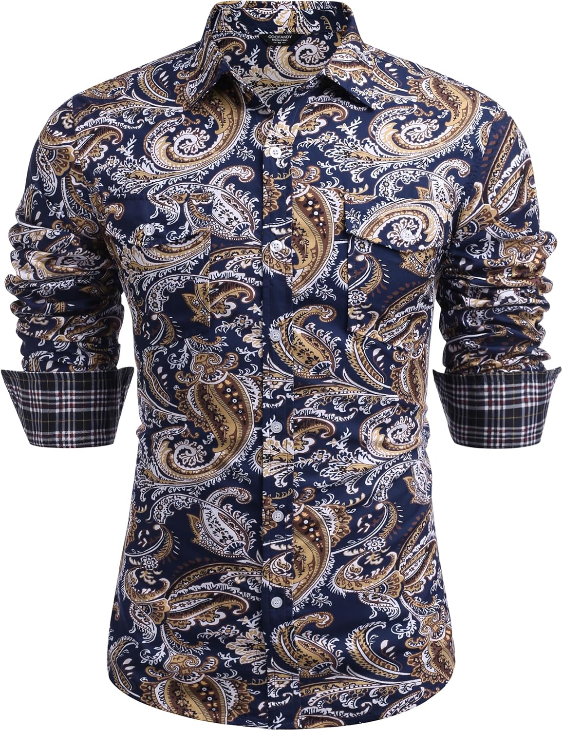 COOFANDY Mens Paisley Printed Shirts Casual Long Sleeve Button Down Shirts Flora...