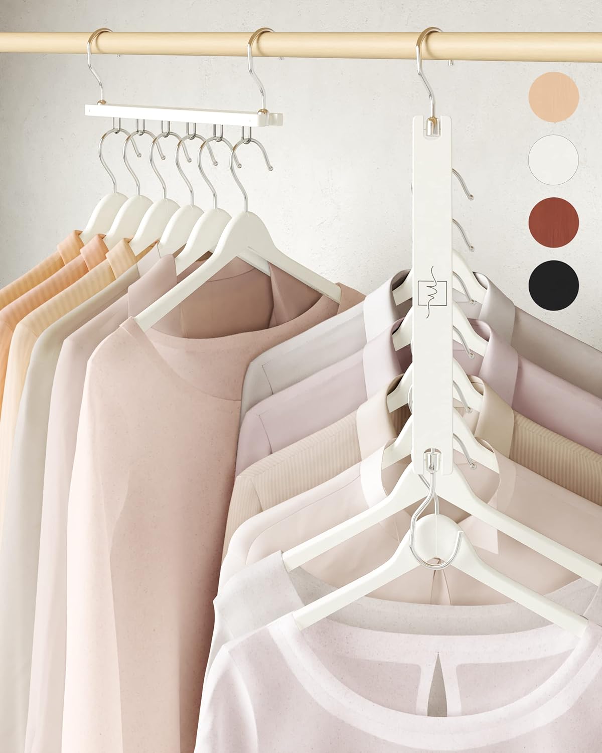 MORALVE Space-Saving Hangers for Wardrobe – 4 Pack European Beechwood Shirt Orga...