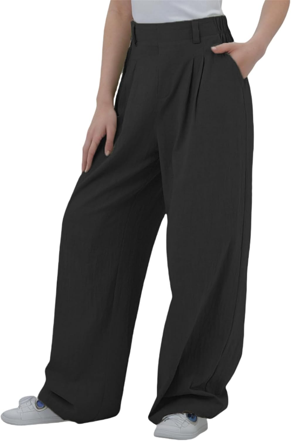 SotRong Wide Leg Linen Trousers Women High Waisted Plicated Flowy Solid Palazzo...