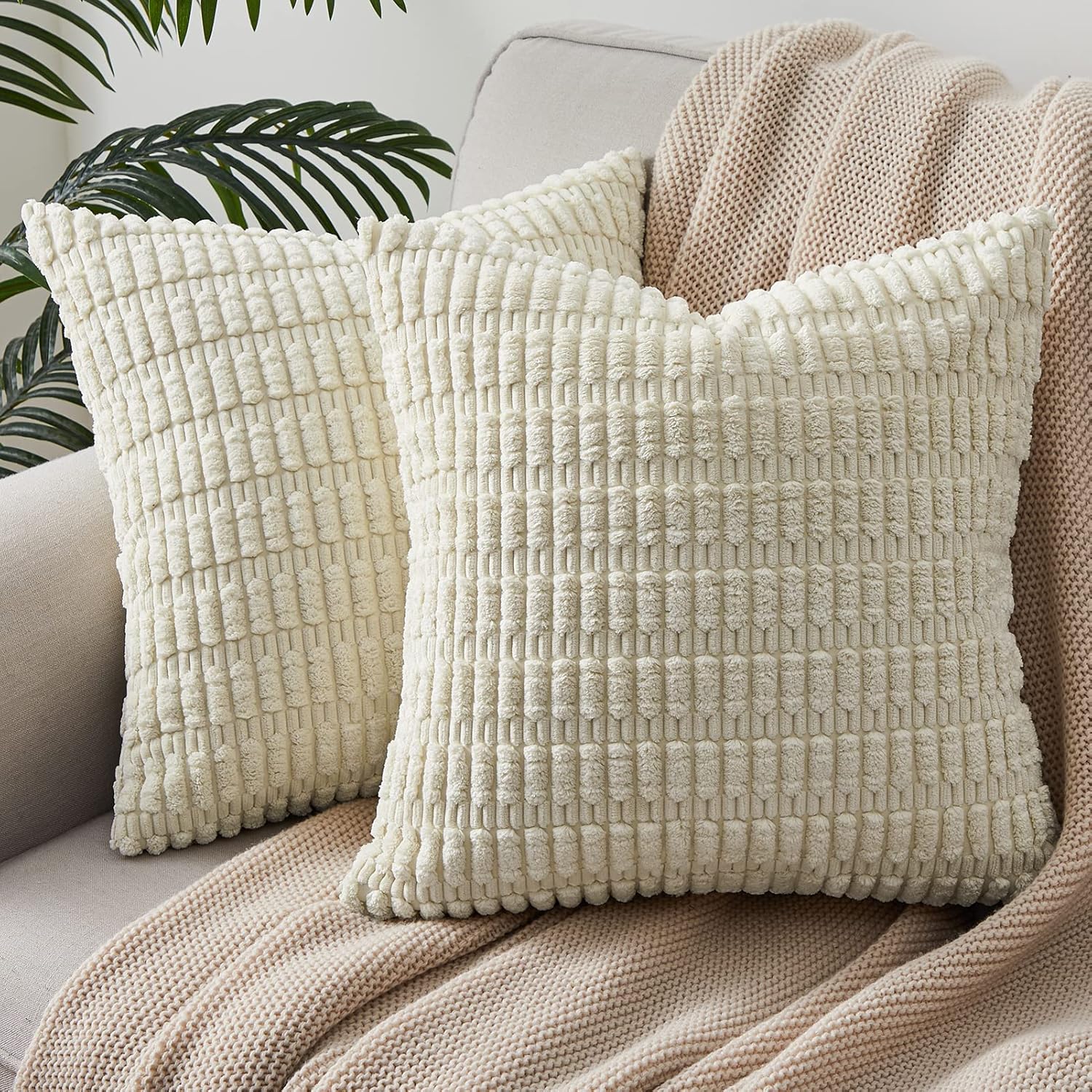 Topfinel Cream Cushion Covers 50cm x 50cm,Corduroy Decorative Fluffy Pillows Cas...
